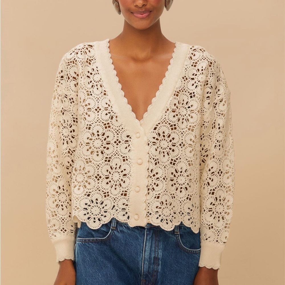 FARM Rio Cream Crochet Cardigan